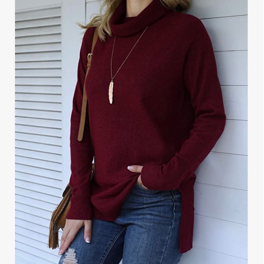 HWOKEFEIYU turtle neck sweater wine res size M